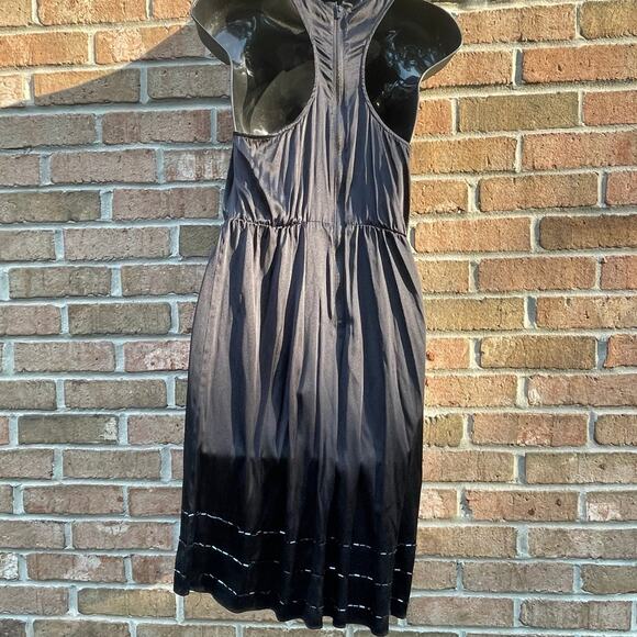 y2k Sleeveless summer Geren Ford Midi Dress sz M topstitching beaded silk - Picture 5 of 10